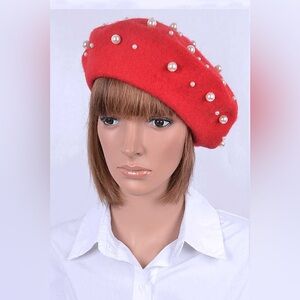 French Beret With Pearls and Metal Accents